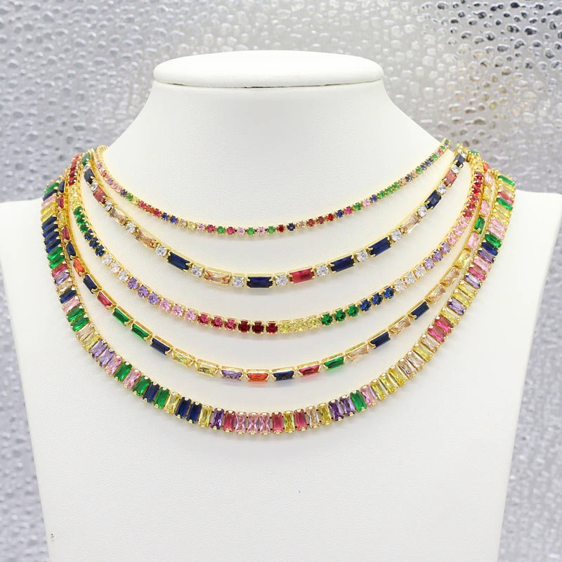 Glam Fashion Choker Halsketten mit Regenbogen Zirkonia