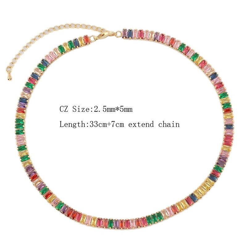 Glam Fashion Choker Halsketten mit Regenbogen Zirkonia