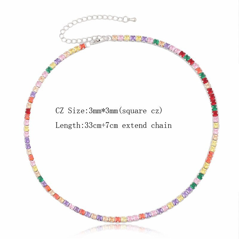 Glam Fashion Choker Halsketten mit Regenbogen Zirkonia