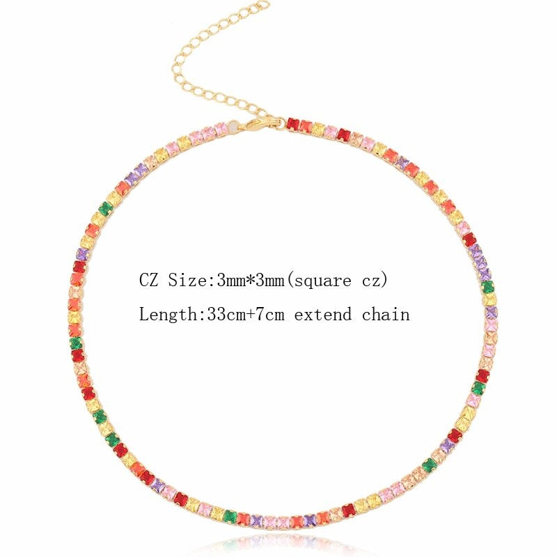 Glam Fashion Choker Halsketten mit Regenbogen Zirkonia