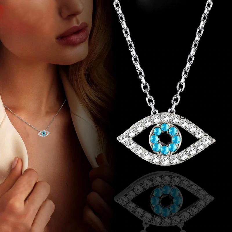 Strahlend blaues Auge Strass Halskette