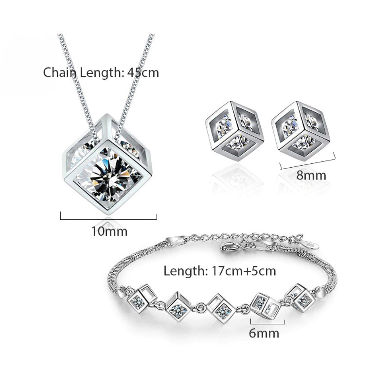 Glänzendes Sterling Silber Zirkonia Würfel Modeschmuck Set