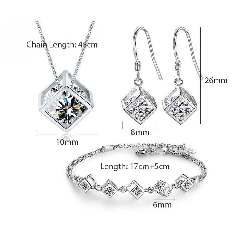 Glänzendes Sterling Silber Zirkonia Würfel Modeschmuck Set