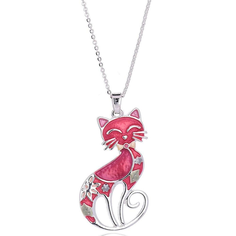 Fröhliche Emaille-Halskette mit Katzenanhänger