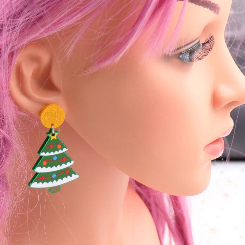 Glitzernde Weihnachtsbaum-Ohrringe aus Acryl
