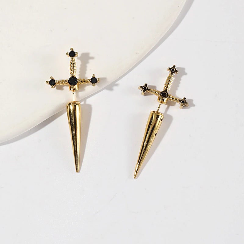 Auffällige Gothic Strass Schwert Statement Ohrringe