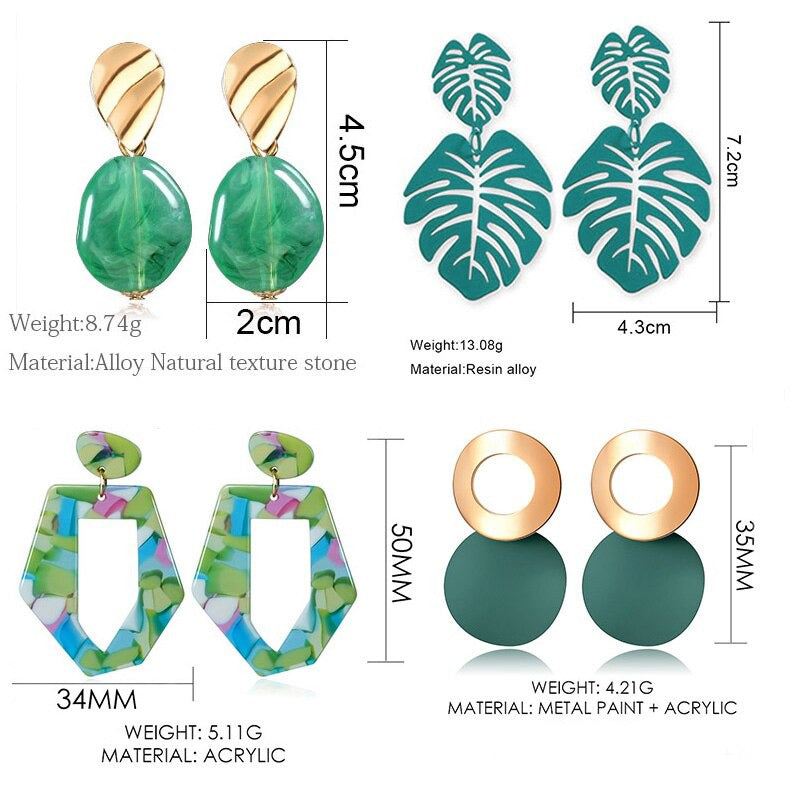 Grüne trendige geometrische Hängeohrringe aus Acryl