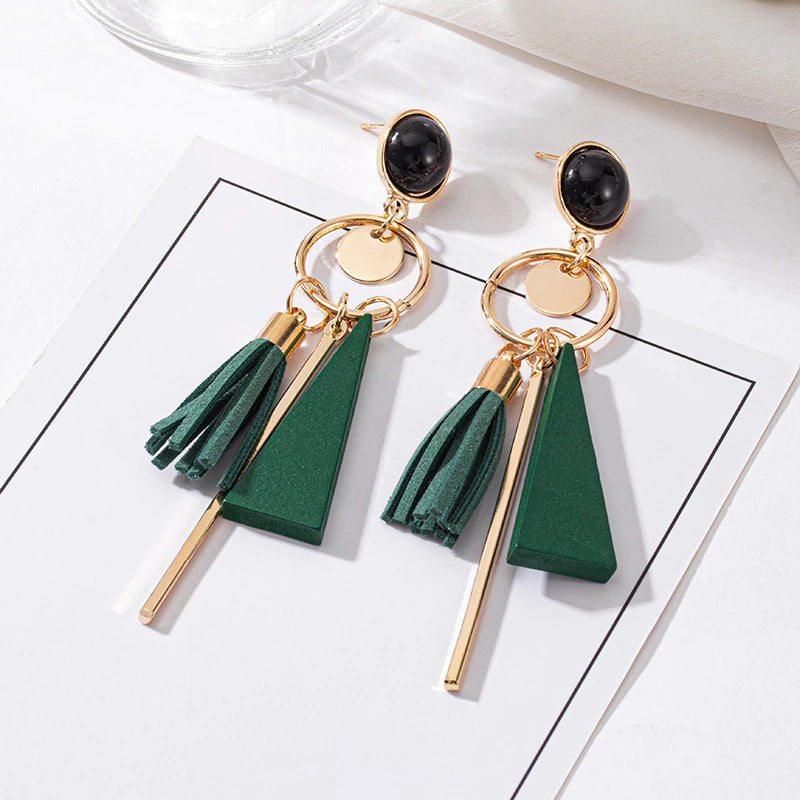 Grüne trendige geometrische Hängeohrringe aus Acryl