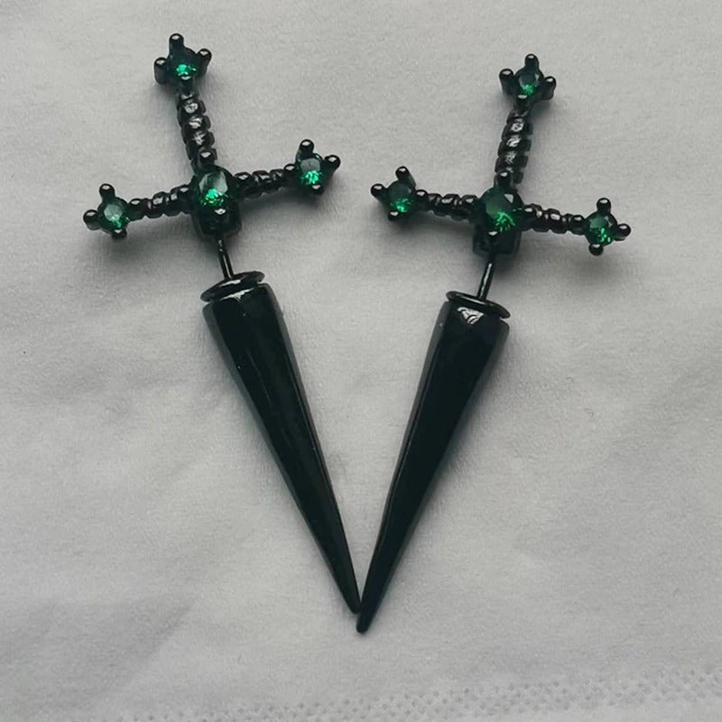 Auffällige Gothic Strass Schwert Statement Ohrringe