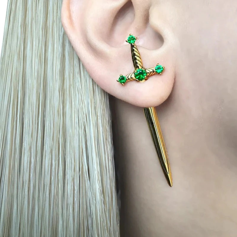 Auffällige Gothic Strass Schwert Statement Ohrringe