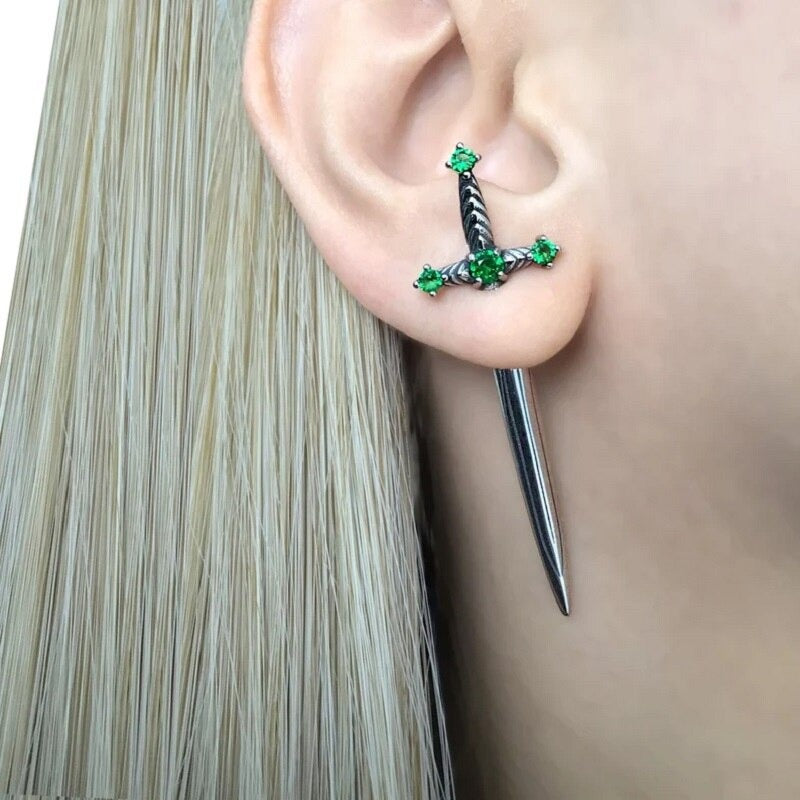 Auffällige Gothic Strass Schwert Statement Ohrringe