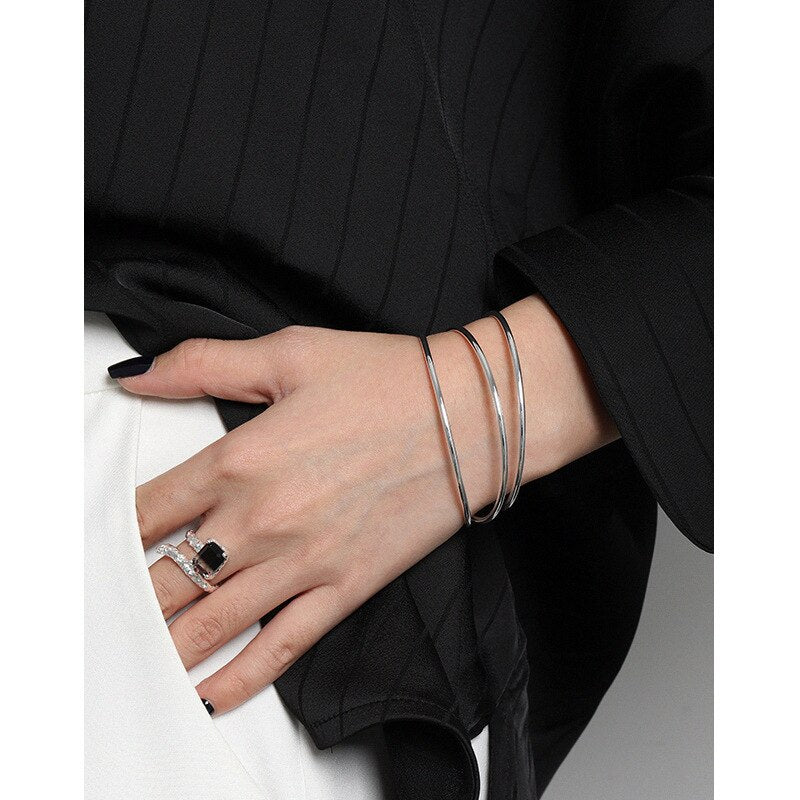 925 Sterling Silber Rundes Minimalistisches Band Armreif
