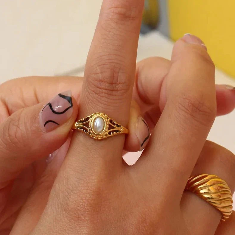 Vintage Süßwasserperlenring