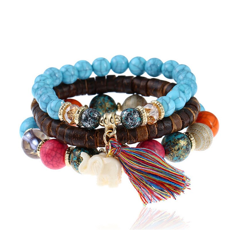 Böhmische Holzperlen-Stein-Elefant-Armbänder