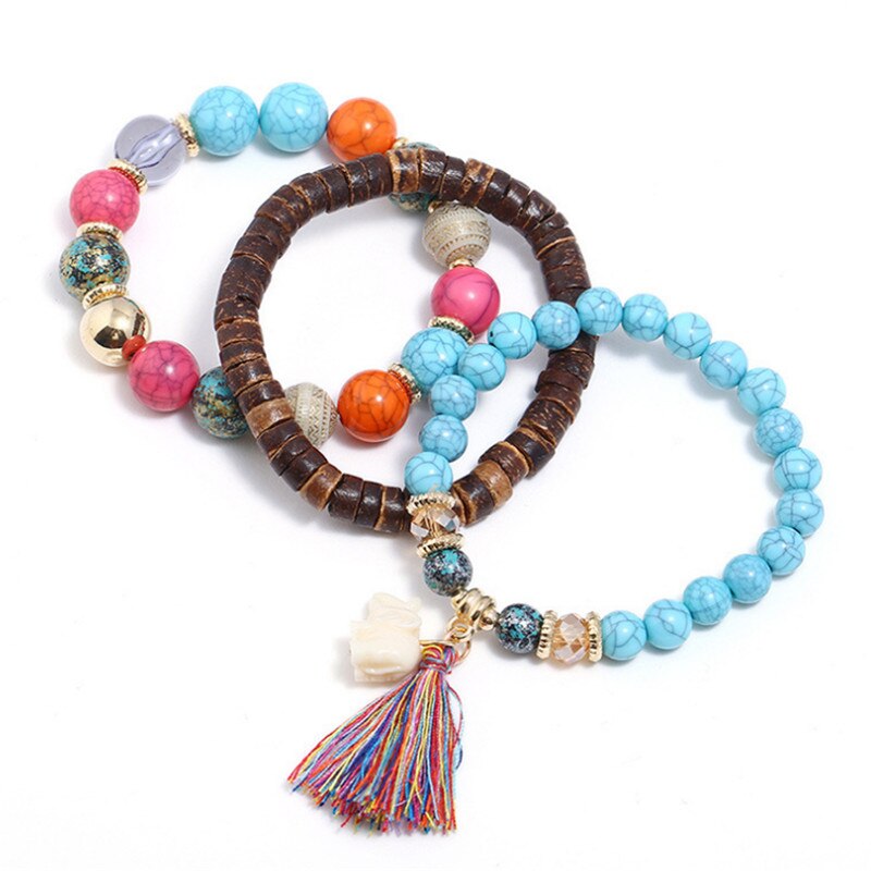 Böhmische Holzperlen-Stein-Elefant-Armbänder