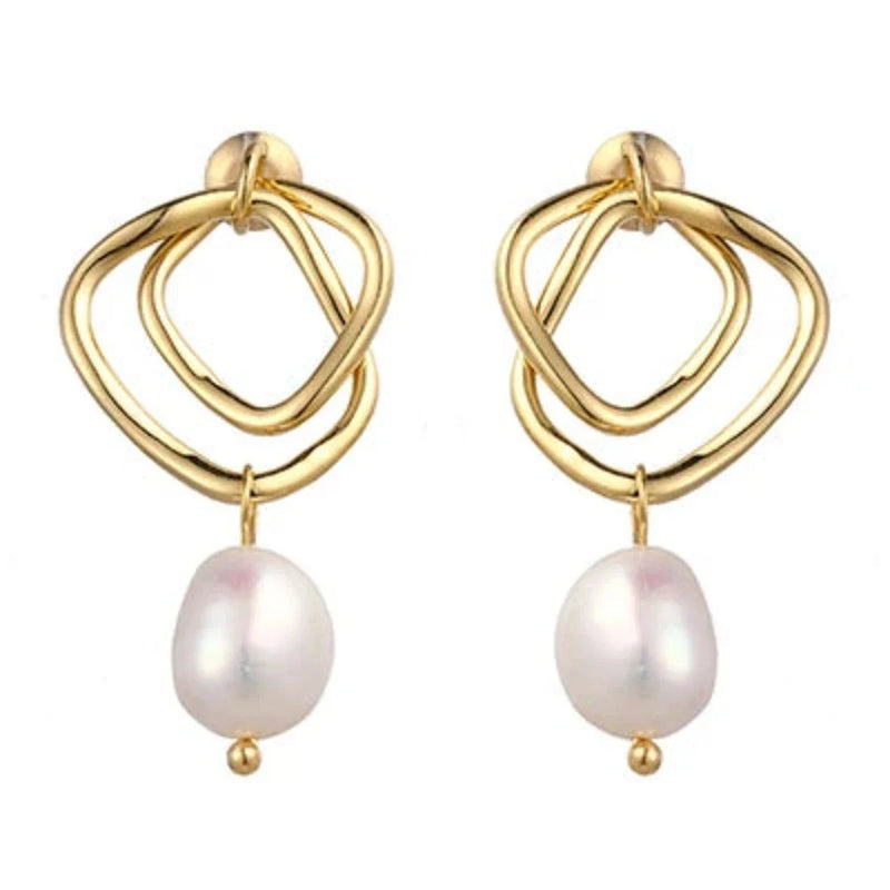 Geometrische Tropfenohrringe aus Naturperlen