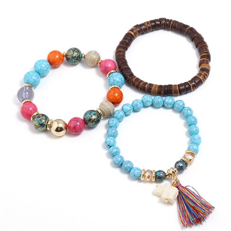 Böhmische Holzperlen-Stein-Elefant-Armbänder