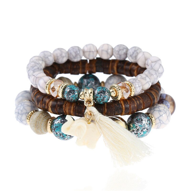 Böhmische Holzperlen-Stein-Elefant-Armbänder