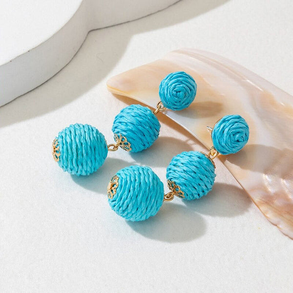 Handgefertigte mehrschichtige Hängekugel-Ohrringe mit langen Tropfen im Bohemian-Stil für den Sommer