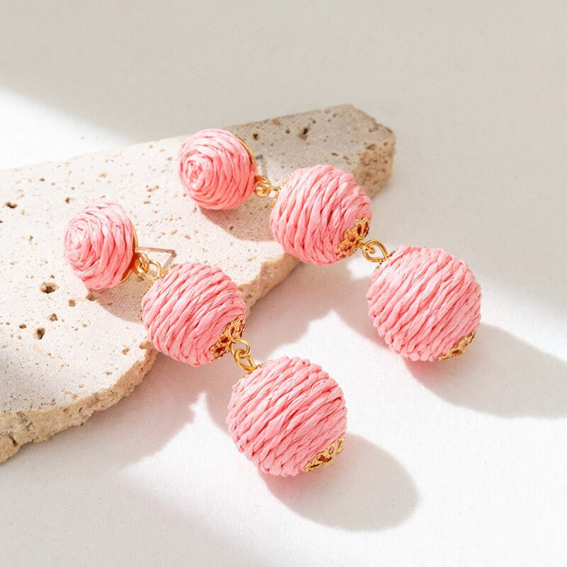 Handgefertigte mehrschichtige Hängekugel-Ohrringe mit langen Tropfen im Bohemian-Stil für den Sommer
