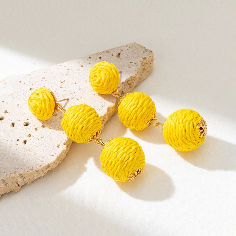 Handgefertigte mehrschichtige Hängekugel-Ohrringe mit langen Tropfen im Bohemian-Stil für den Sommer