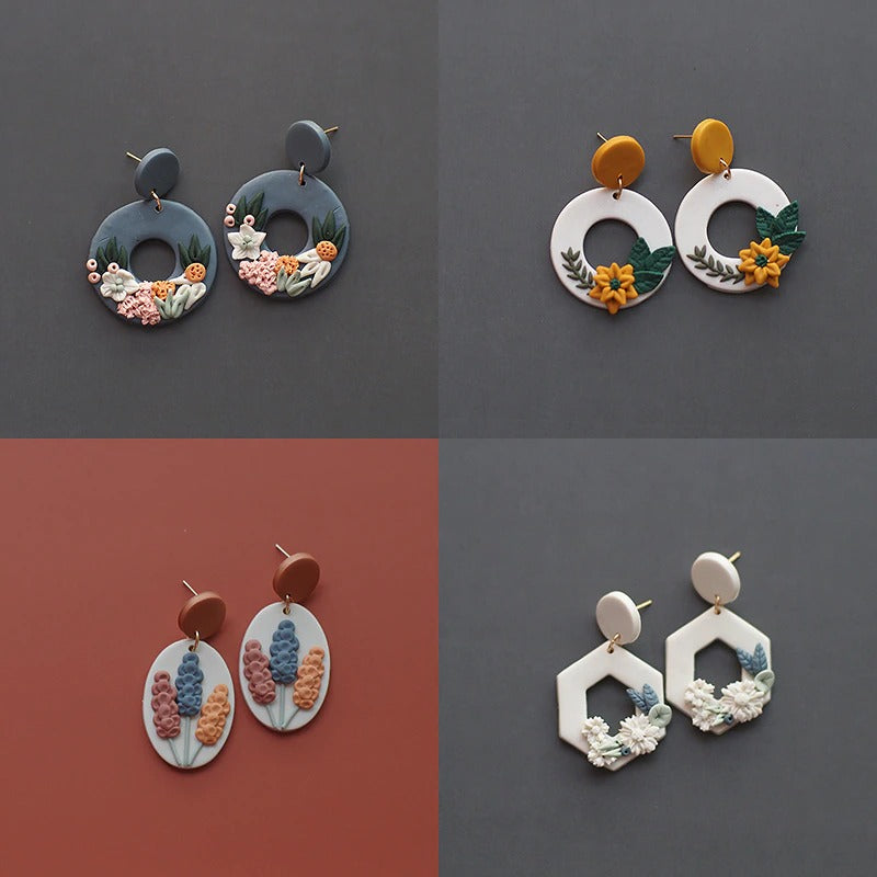 Handgefertigte florale Ohrringe aus Polymer Clay
