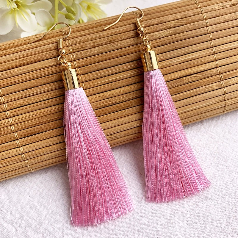 Handgemachte lange Tropfen Quaste Boho Ohrringe