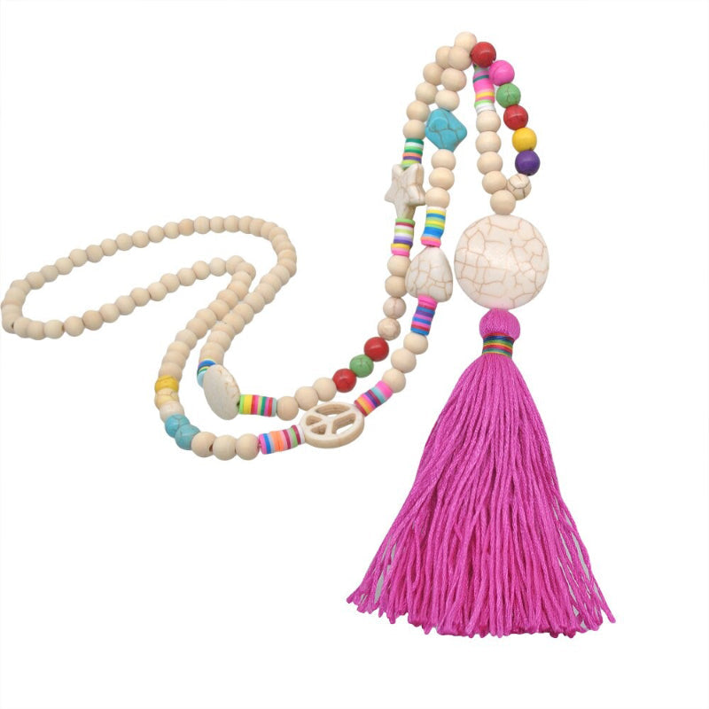 Handgefertigte lange Statement-Halsketten mit Quasten und Perlen