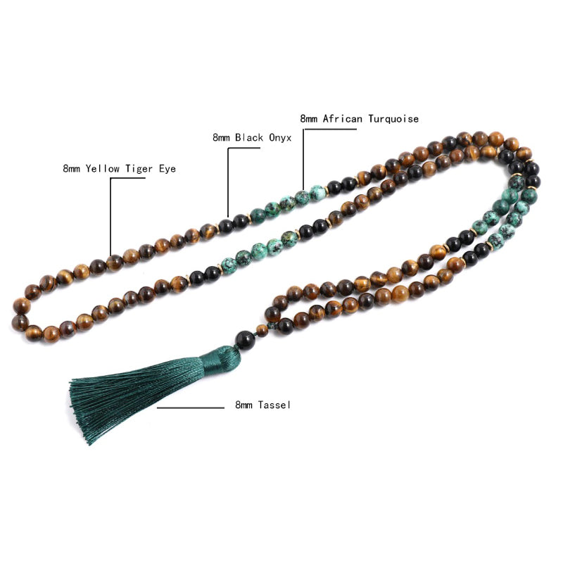 Handgemachte natürliche Tigerauge Perlen lange Quaste Statement Halsketten