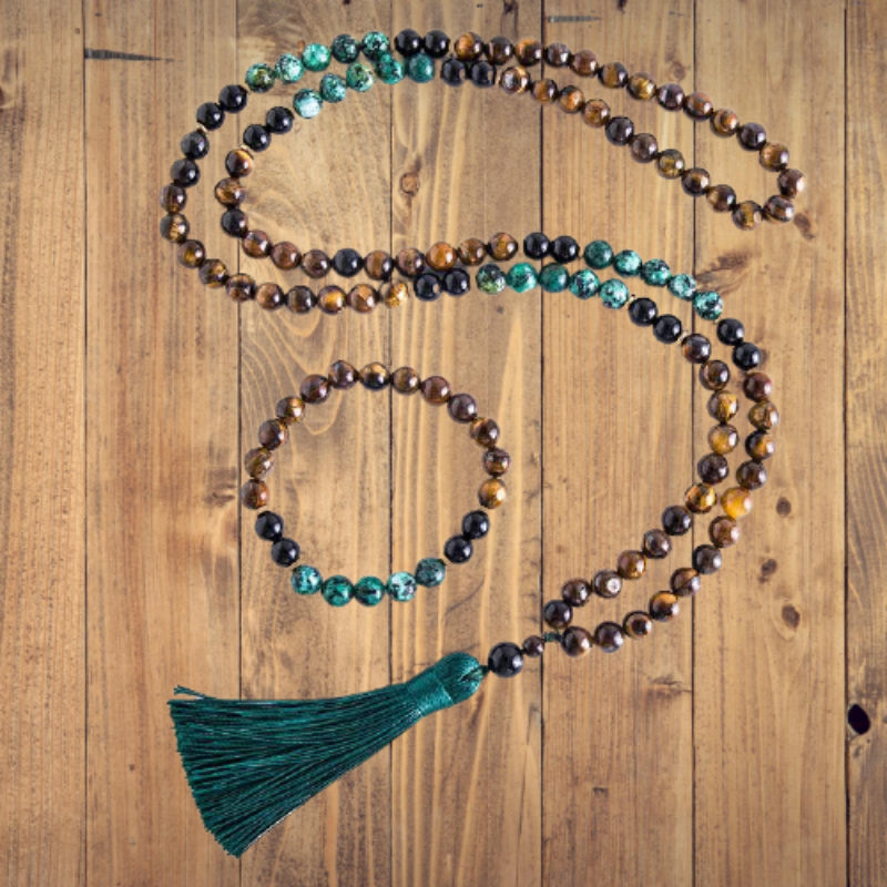 Handgemachte natürliche Tigerauge Perlen lange Quaste Statement Halsketten