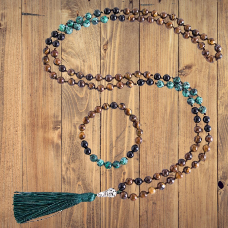 Handgemachte natürliche Tigerauge Perlen lange Quaste Statement Halsketten