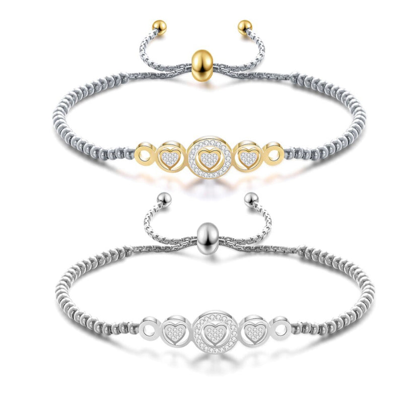 Handgefertigte Armbänder mit Herzanhängern und Strasssteinen