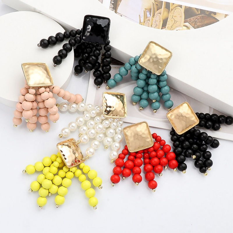 Handgemachte Holzperlenkette Quaste baumelnde modische Ohrringe