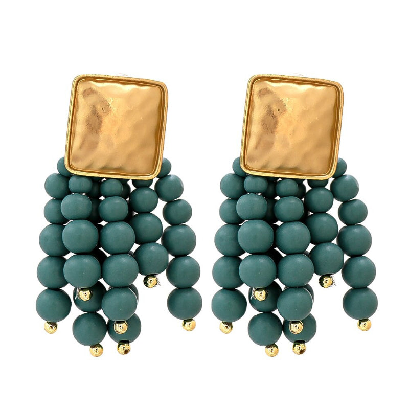 Handgemachte Holzperlenkette Quaste baumelnde modische Ohrringe