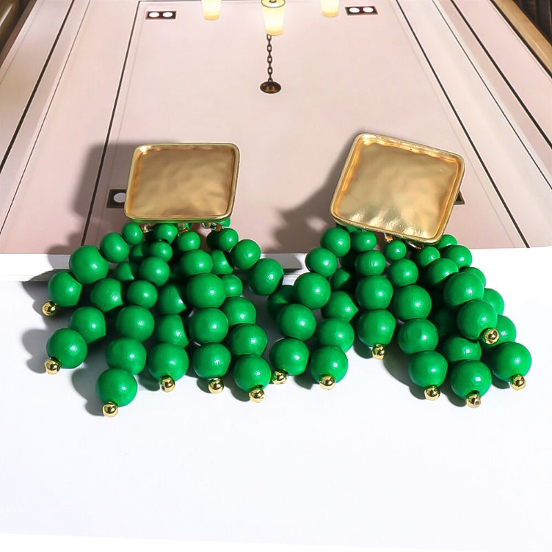 Handgemachte Holzperlenkette Quaste baumelnde modische Ohrringe