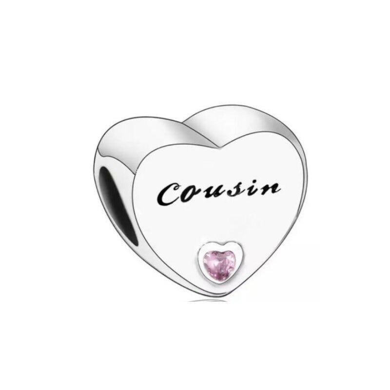 Herzförmige Charm-Perlen aus Sterlingsilber mit Familienmotiv