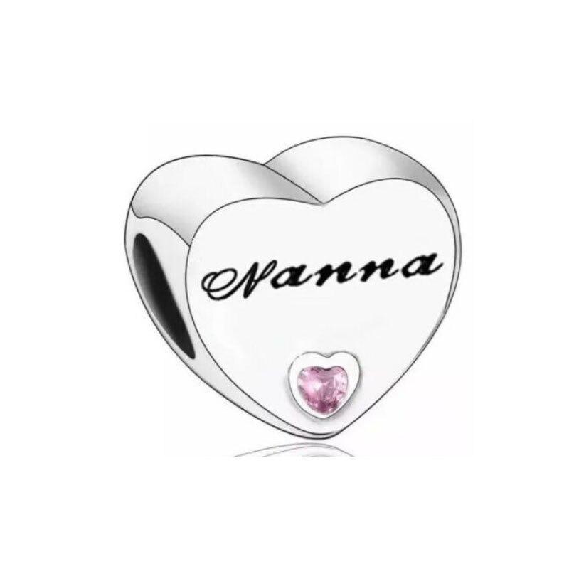 Herzförmige Charm-Perlen aus Sterlingsilber mit Familienmotiv
