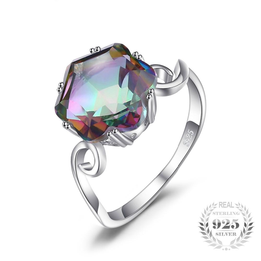 Sechseckiger Ring aus Sterlingsilber mit Regenbogentopas
