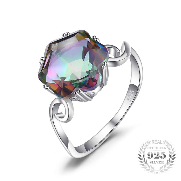 Sechseckiger Ring aus Sterlingsilber mit Regenbogentopas