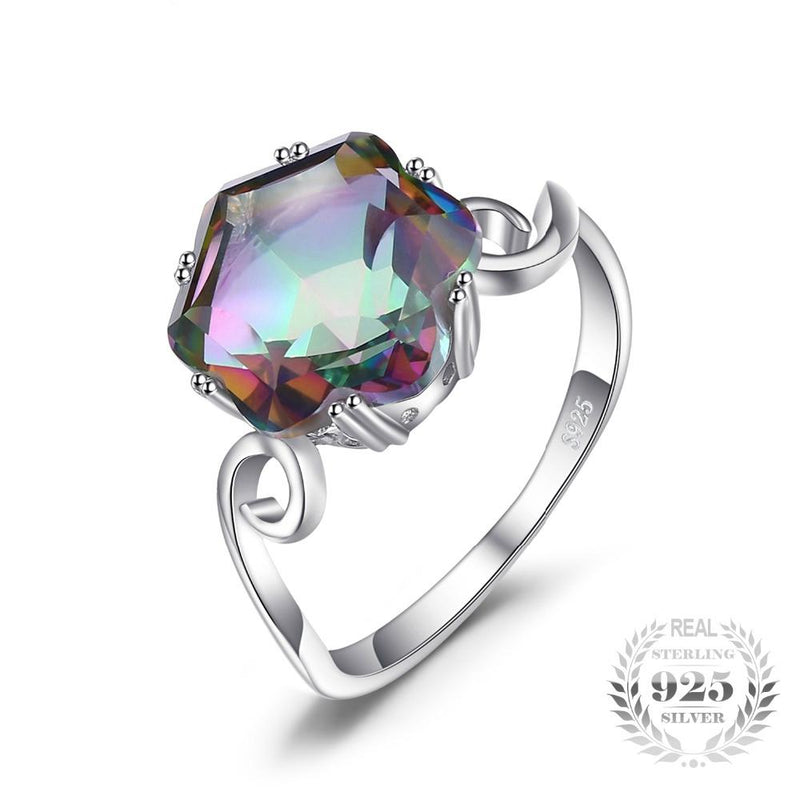 Sechseckiger Ring aus Sterlingsilber mit Regenbogentopas