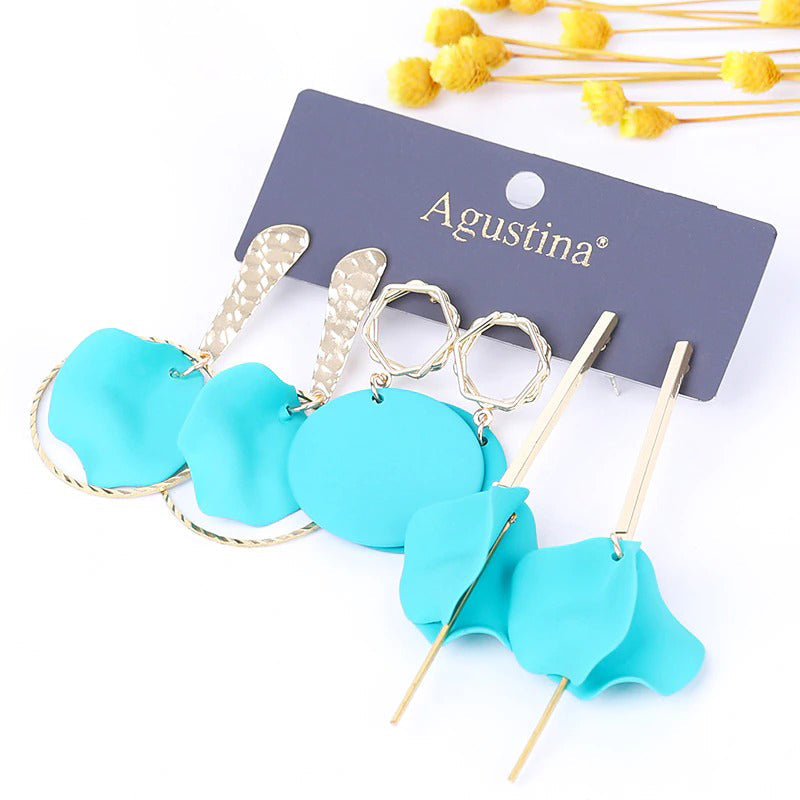 Hochmodisches mehrfarbiges Bohemian-Set mit langen baumelnden Ohrringen