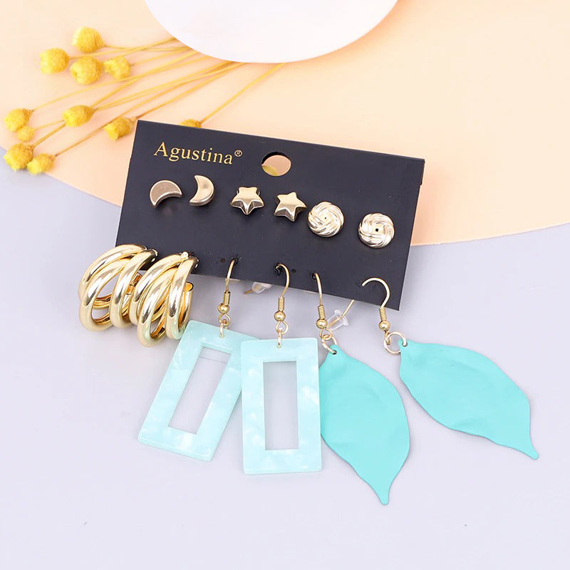 Hochmodisches mehrfarbiges Bohemian-Set mit langen baumelnden Ohrringen