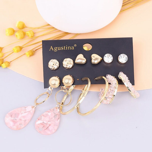 Hochmodisches mehrfarbiges Bohemian-Set mit langen baumelnden Ohrringen