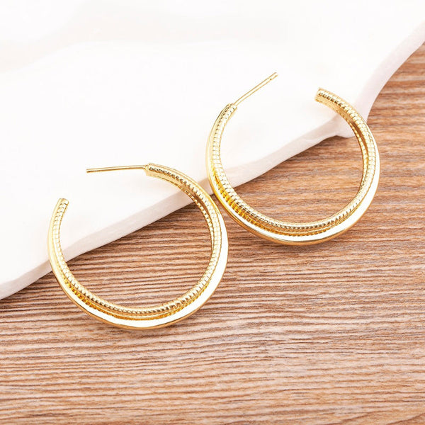 Hochglanzpolierte, klassische, doppellagige, runde Creolen