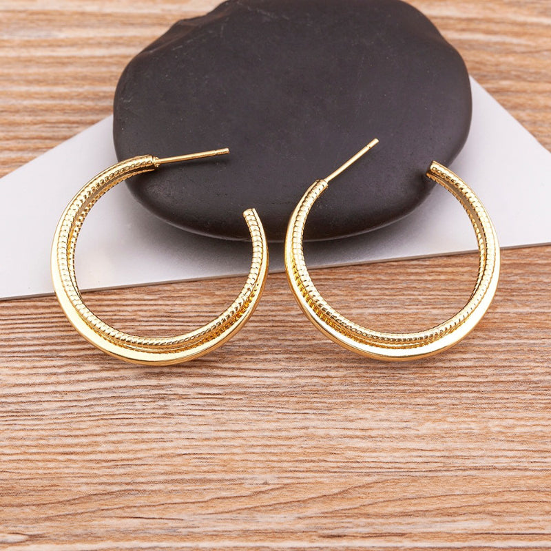 Hochglanzpolierte, klassische, doppellagige, runde Creolen