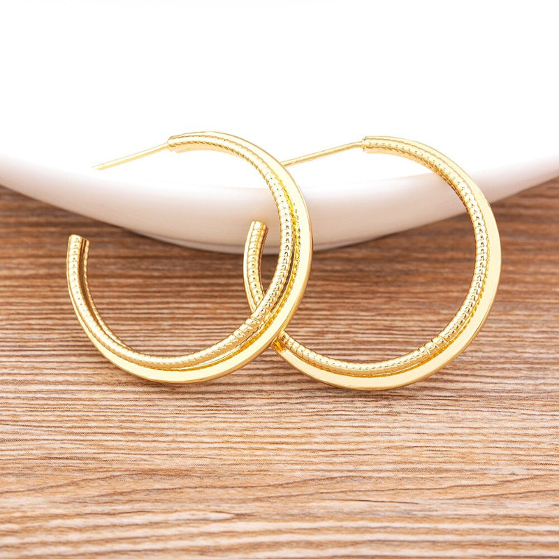 Hochglanzpolierte, klassische, doppellagige, runde Creolen