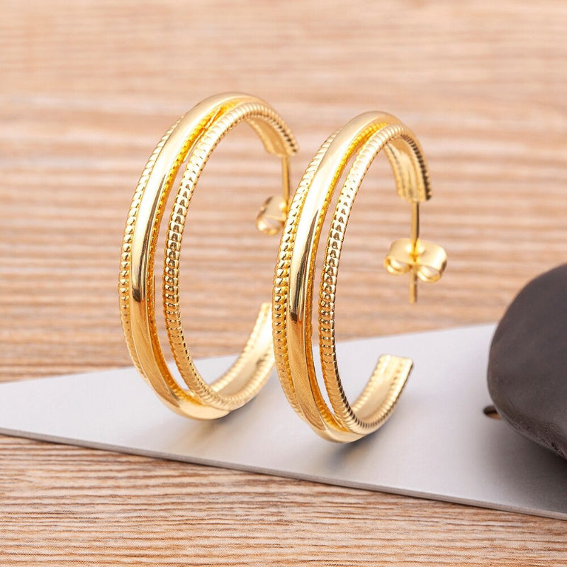 Hochglanzpolierte, klassische, doppellagige, runde Creolen