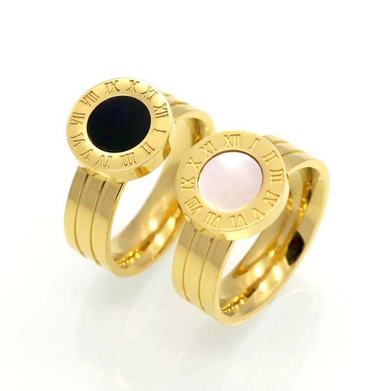 Ringe aus hochglanzpoliertem Edelstahl mit römischen Ziffern