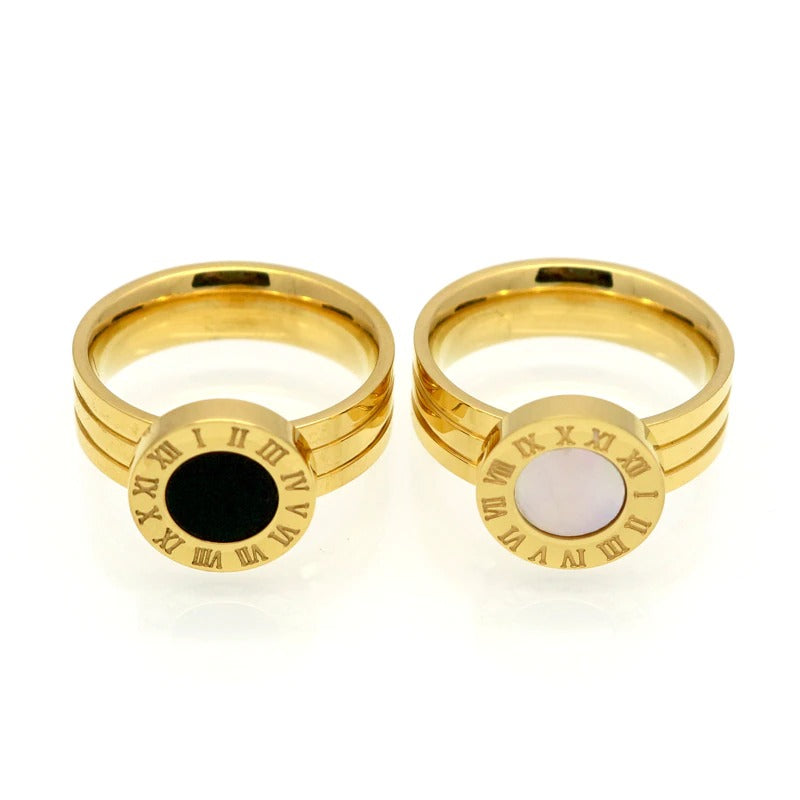 Ringe aus hochglanzpoliertem Edelstahl mit römischen Ziffern