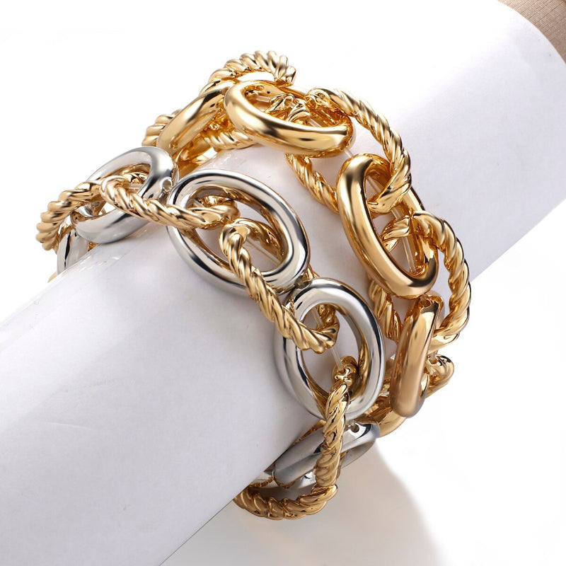 Hochglanzpolierte, dicke und klobige Twist-Kettenarmbänder